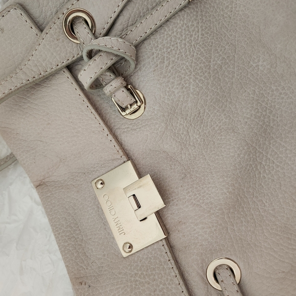 Jimmy Choo Cream Shoulder Bag Grey Gray Handle Purse Designer Leather Fashion - Picture 3 of 11